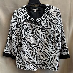 NWT JM COLLECTION Black White Floral 3/4 Sleeve Jacket Womens Size 16